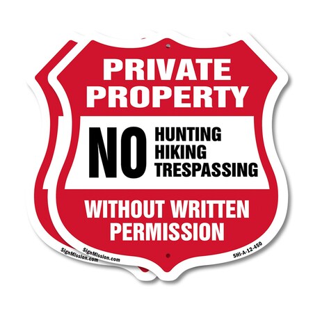Signmission Private Property Shield Sign No Hunting, 12 inch X 12 inch, Aluminum Metal Sign, 2PK SHI-A-2PACK-12-450