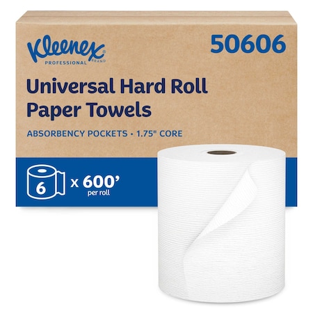Kleenex Hard Roll Paper Towels with Premium Absorbency Pockets, 1.75" Core, White, (600'/Roll), 6PK 50606