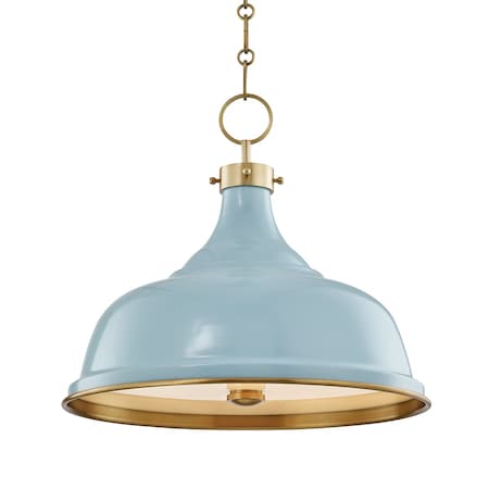 Hudson Valley Lighting Mark D. Sikes X Painted No.1 3 Light Pendant 18 In. Aged Brass/Blue Bird MDS300-AGB/BB