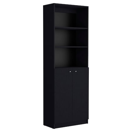 Homeroots 71" Black Five Tier Bookcase with Two doors 546189