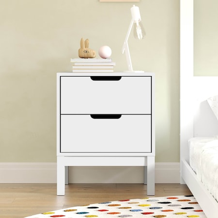 Flash Furniture Dallas Wooden Night Stand, Bedroom Side Table with 2 Storage Drawers for Kids in White MG-9007-1-2NS-WH-GG