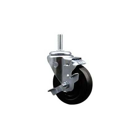 Service Caster 4 Inch Soft Rubber Wheel Swivel 34 Inch Threaded Stem Caster with Brake SCC SCC-TS20S414-SRS-TLB-34212