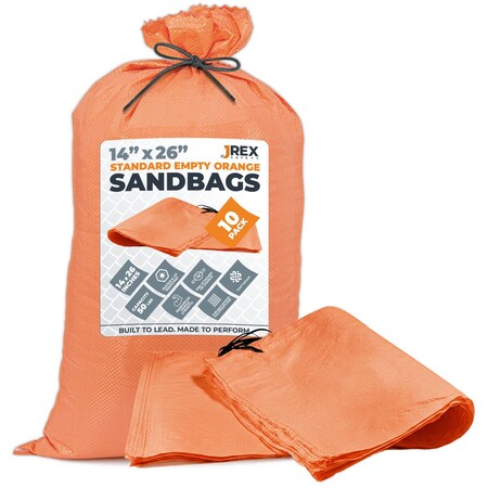 Jrex Safety Woven Orange Polypropylene Sandbags - 14 x 26 in, 50 lb Capacity, 10PK SBO-JR-1426-10PK