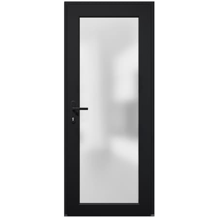 Vdomdoors Front Exterior Prehung FiberGlass Door Frosted Glass / Manux 8102 Matte Black / Office Commercial a MANUX8102EXD-BLK-W30 x H80-RH