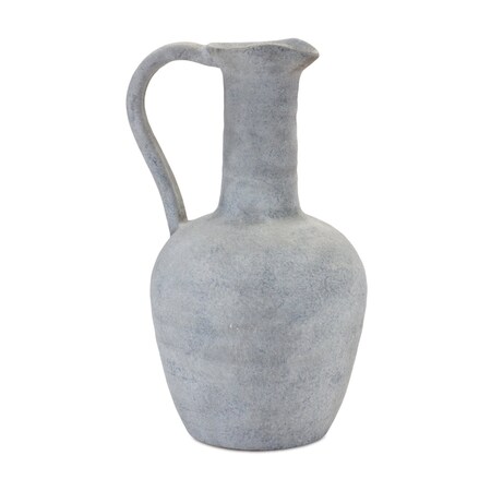 Homeroots 12" Gray Resin Round Pitcher Vase 632617