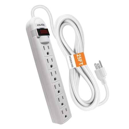 Digital Energy 6-Outlet Surge Protector Power Strip, 25 Ft.; White DE6OSP-25FT
