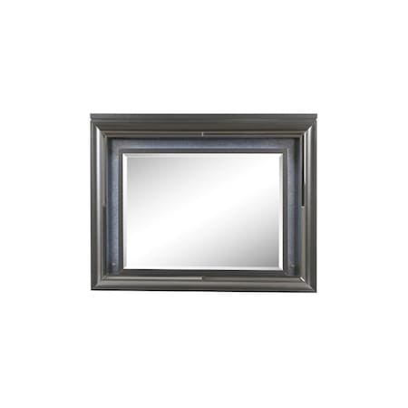 Homeroots 39" Gunmetal Lighted Wood Framed Mounted Dresser Mirror 485903