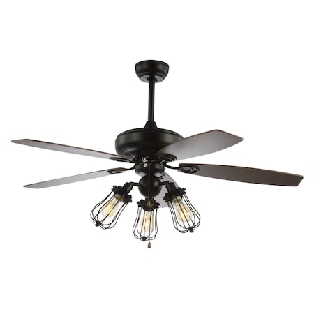 Jonathan Y Lucas 52" Caged 3-Light Metal/Wood LED Ceiling Fan, Black JYL9601A