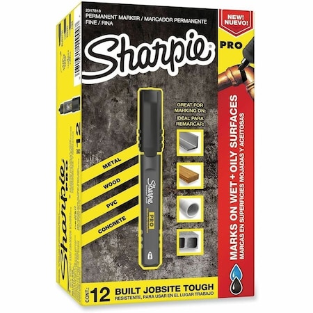Sharpie Permanent Marker, Black, Fine Tip, Capped, 12 PK 2017818