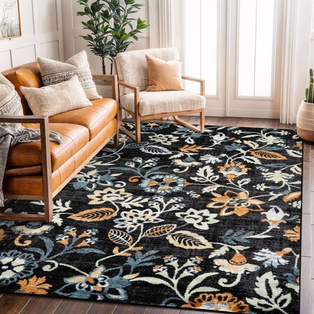 World Rug Gallery Vine Floral Area Rug 5 ft x 7 ft Black WR145BLACK5X7