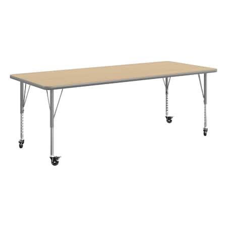 Flash Furniture Commercial Adjustable Height Rectangular Activity Table - Locking Casters-LT NAT XU-A3072-REC-LTNAT-T-P-CAS-GG