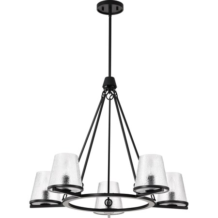 Nuvo Valentine, 5 Light Chandelier, Black Finish, Hammered Glass 60/8258