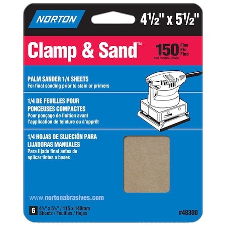 Norton Co 4-1/2" x 5-1/2" Norton 48300 MultiSand Clamp & Sand Power Sanding Sheet, 150-Grit Handy-Pack 48132