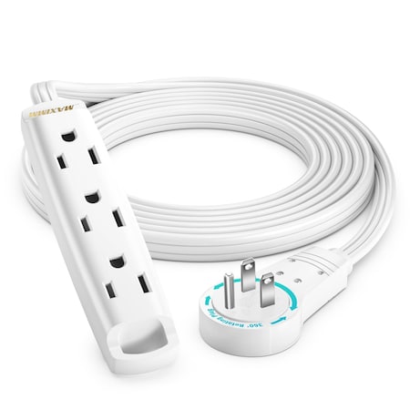 Maximm 6ft 3-Outlet 360 degrees Flat Plug Extension Cord, One Sided), Space-Saving UL, White ADW-360-C3F06-16W0