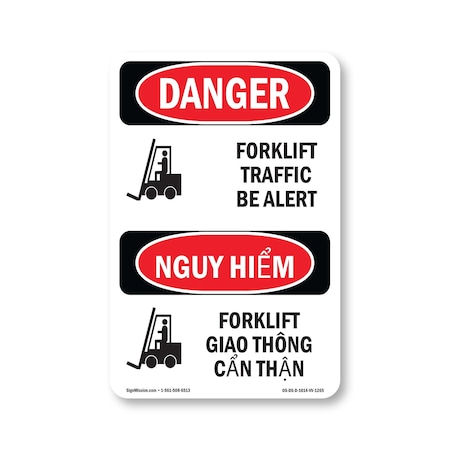 Signmission Safety Sign, OSHA Danger, 14" Height, Forklift Traffic Bilingual OS-DS-D-1014-VV-1265
