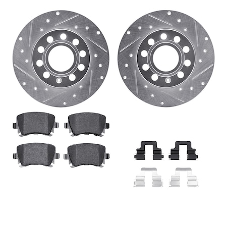 Dynamic Friction Co DFC Rotors-Drilled & Slotted-Silver w/ EURO 5000 Ceramic Brake Pads Incl Hdw 7612-74031