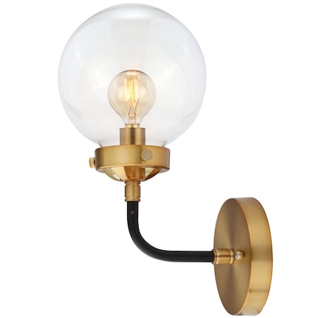 Jonathan Y Caleb 6" 1-Light Contemporary Transitional Iron/Glass LED Vanity Light, Brass Gold/Black JYL9009A