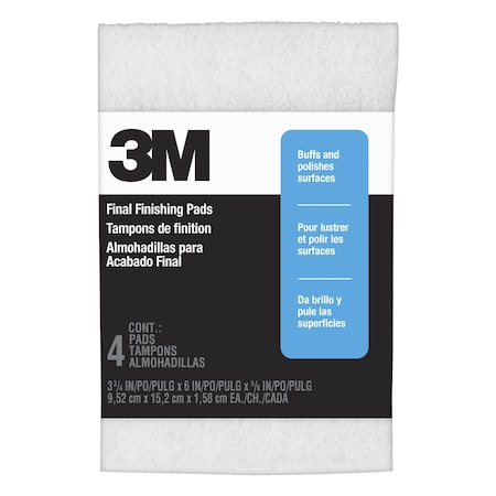 3M Final Finishing Pads, 3 3/4 in x 6 in x 5/8 in, Replaces 0000 Steel Wool, 6PK 10199NA4PK