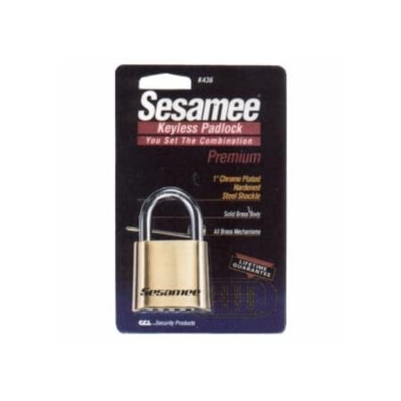 Ccl Sesamee Keyless Padlock, 5/16 in Shackle dia, 1 in L x 1 in W, Brass, Carded 197-K436