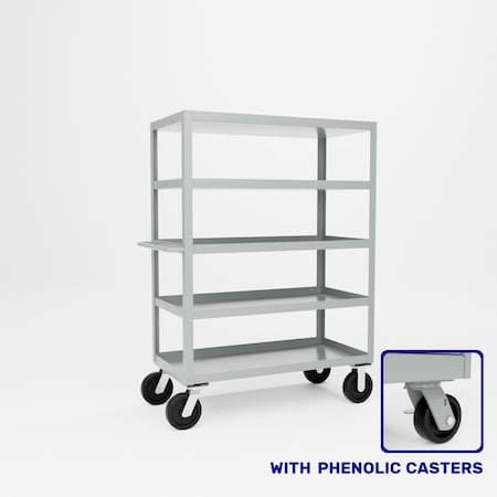 Pucel Five Shelf Extra Heavy Duty Stock Cart, 24 in W x 68 in H x 48 in D, Gray H-2448-P