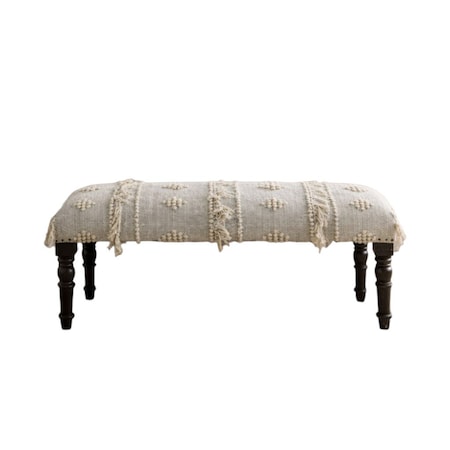 Homeroots 47in Cream And Black Leg Abstract Stripe and Dot Upholstery Bench 483463