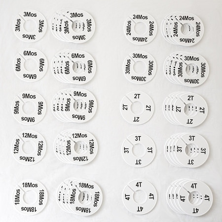 Nahanco Clothing Size Dividers for Baby/Kids Closet; 3MOS - 4T Kit 10 Sizes, 5 pcs. each, 50PK CWBKIT6