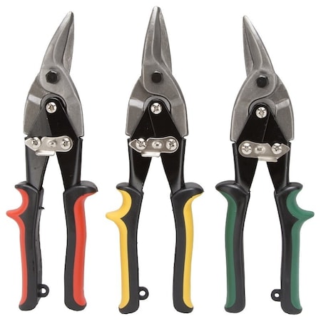 Vulcan Aviation Snips Set, 10-1/8 in OAL, Left/Right/Straight Cut, Carbon Steel Blade, Cushion Grip Handle NTS03
