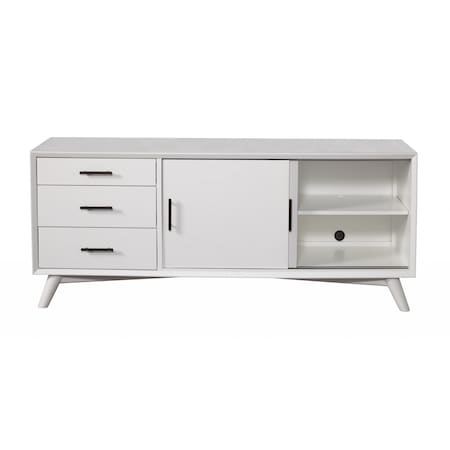 Homeroots 64in White Mahogany Solid Wood Enclosed and Open Storage TV Stand 404263