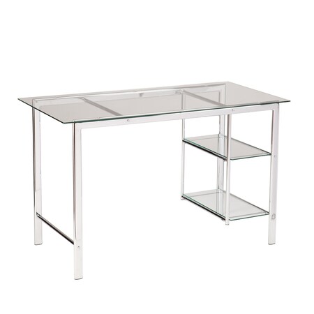 Homeroots 47" Clear and Silver Glass and Metal Writing Desk 402038