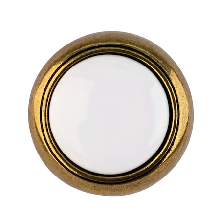 Brixwell Traditional Cabinet Knob 1-1/4 in Diameter, 7/8 in Projection, Ceramic Metal, White Antique Brass BX262WAB
