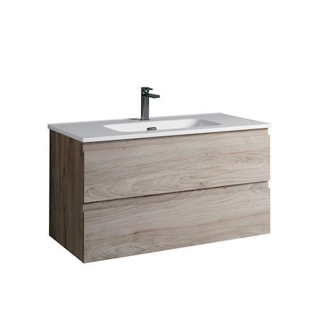Homeroots 36" Natural Wood Freestanding Bathroom Vanity With White Sink And Two Drawers 627479