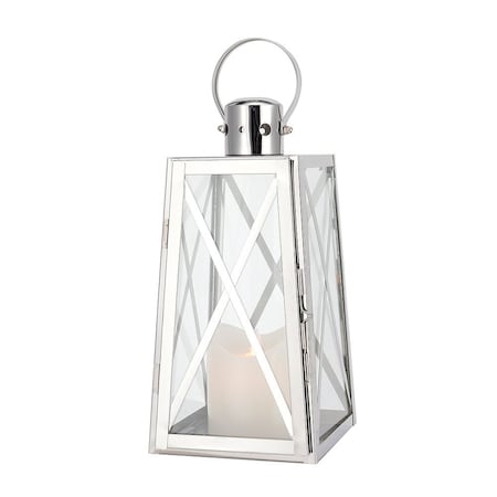 Homeroots 12" Clear And Silver Glass And Stainless Steel Tabletop Lantern Candle Holder 719757