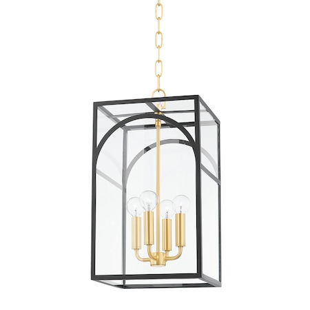 Mitzi Addison 4 Light Pendant 11 In. Aged Brass/Textured Black Combo H642704S-AGB/TBK