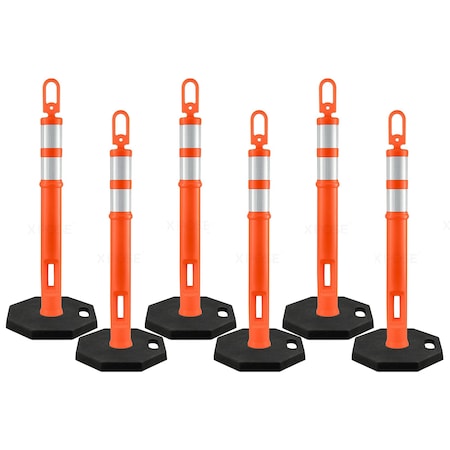 Xpose Safety 42in  Ring Loop Orange Traffic Delineator Post with 13 LB PVC Base, 6PK DLRB-ORG-42-6-X