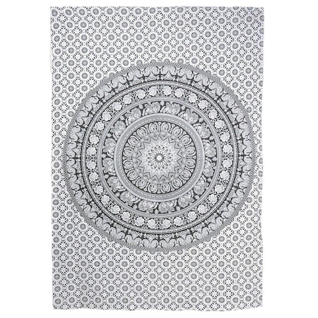 Homeroots 80" X 56" Black And White Mandala Cotton Hanging Tapestry 397188
