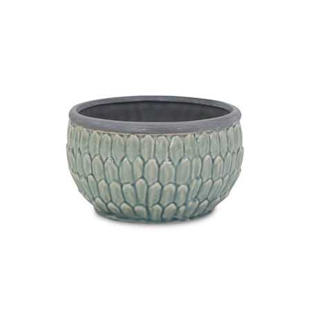 Homeroots 8in Aqua Textural Tone On Tone Ceramic Indoor Outdoor Round Pot Planter 487382