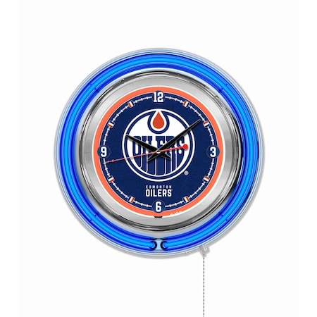 Holland Bar Stool Co Edmonton Oilers Double Neon 15" Clock, NHL Clk15EdmOil