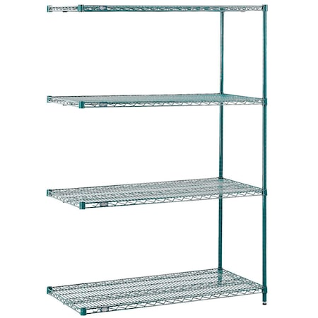 Global Industrial Nexel 4 Shelf, Poly-Green Wire Shelving Unit, Add On, 60"W x 12"D x 74"H B3150078