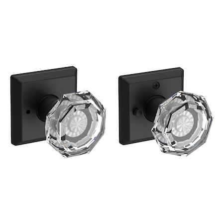 Baldwin Privacy Crystal Knob and Traditional Square Rose with 6AL Latch and Dual Strike Satin Black Finish PVCRYTSR190