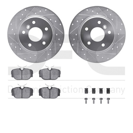 Dynamic Friction Co DFC Rotors-Drilled & Slotted-Silver w/ EURO 5000 Ceramic Brake Pads Incl Hdw 7612-11001