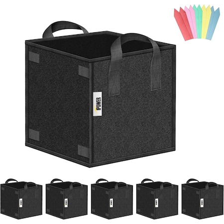 Ipower Cubic Grow Bag 5 Gallon, 5-pack, 10pcs Plant Labels, 5PK GLGROWBAGCUBIC5X5