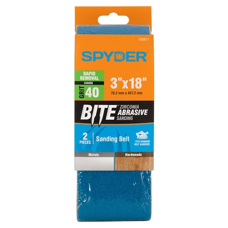 Spyder 3-Inch x 18-Inch 40 Grit Zirconia Tape Joint Sanding Belt, 2PK 500011