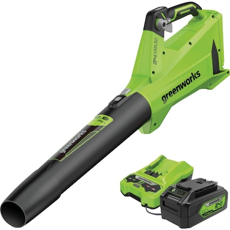 Greenworks 24V 450 CFM 110 MPH Cordless Brushless Handheld Leaf Blower with 4.0 Ah Battery & Charger 2415902