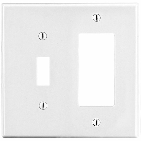 Hubbell Wiring Device-Kellems Toggle Switch/Rocker Wall Plate, Number of Gangs: 2 Plastic, Satin Finish, White P126W