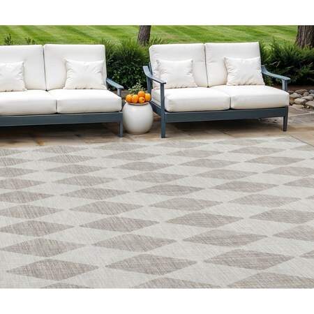 Homeroots 9' X 12' Beige Geometric Washable Indoor Outdoor Area Rug 577011