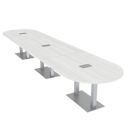 Skutchi Designs Racetrack Conference Table With Power Unit, 48 in W, 216 in L, White HAR-RAC-48X216-DOU-WA7976-ESIL