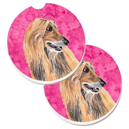 Carolines Treasures Pink Afghan Hound Set of 2 Cup Holder Car Coaster SC9509PKCARC