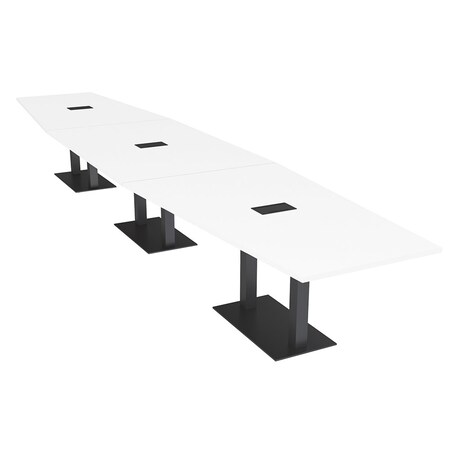 Skutchi Designs Hexagon Conference Table With Power, 48 in W, 216 in L, White HAR-HEX.IR-48X216-DOU.BK-W960-EBLK