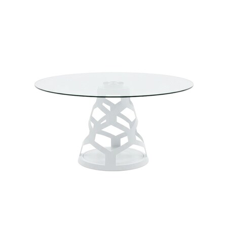 Homeroots 48" Clear And White Rounded Glass And Metal Pedestal Base Dining Table 555190