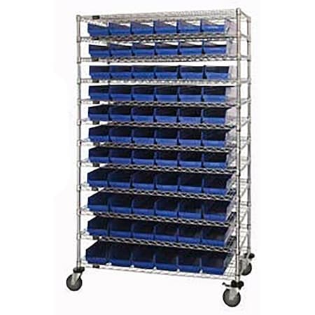 Global Industrial Chrome Wire Shelving with 118 4"H Plastic Shelf Bins Blue, 60x18x74 269044BL